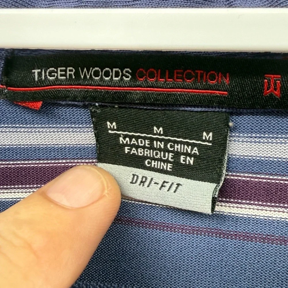 Nike Tiger Woods Collection Dri-FIT Polo Shirt Mens Medium Blue Purple Striped